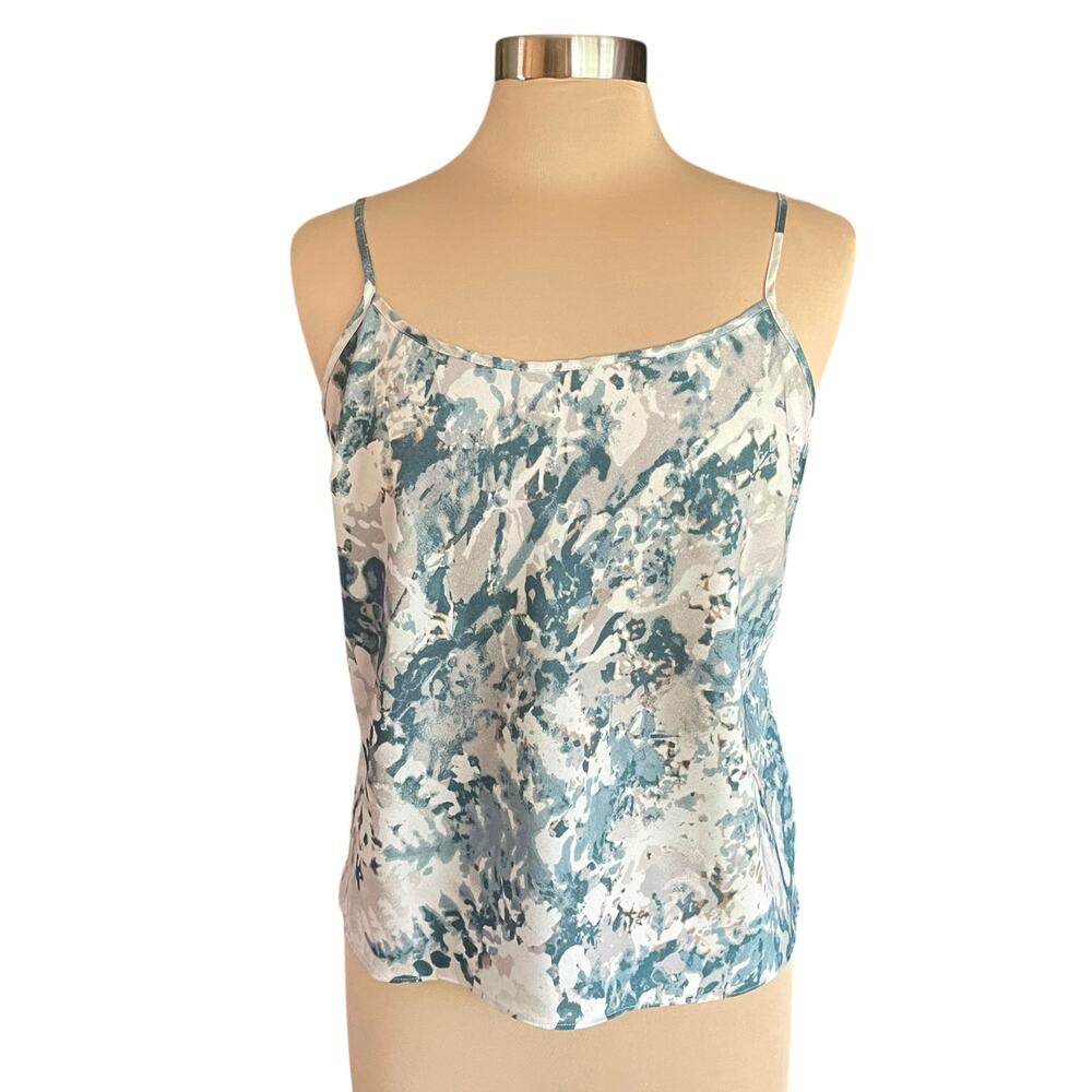 Talbots Teal Cream Gray Watercolor Marbled Print Cami Tank Sz 12‎ Layering Piece